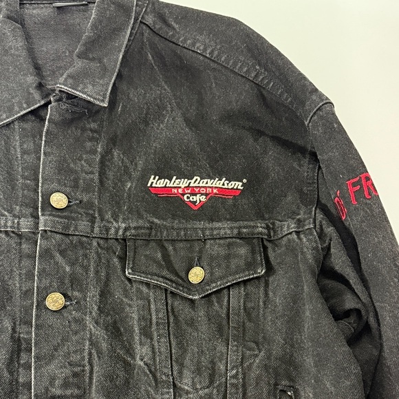 Vintage Harley-Davidson New York Cafe Black Denim Jacket - Picture 4 of 15